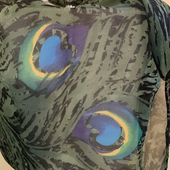 Peacock Motif Scarf Semi-Sheer, 13” x 60”, Neckline Accent, Jacket Accessory EUC - Picture 5 of 8